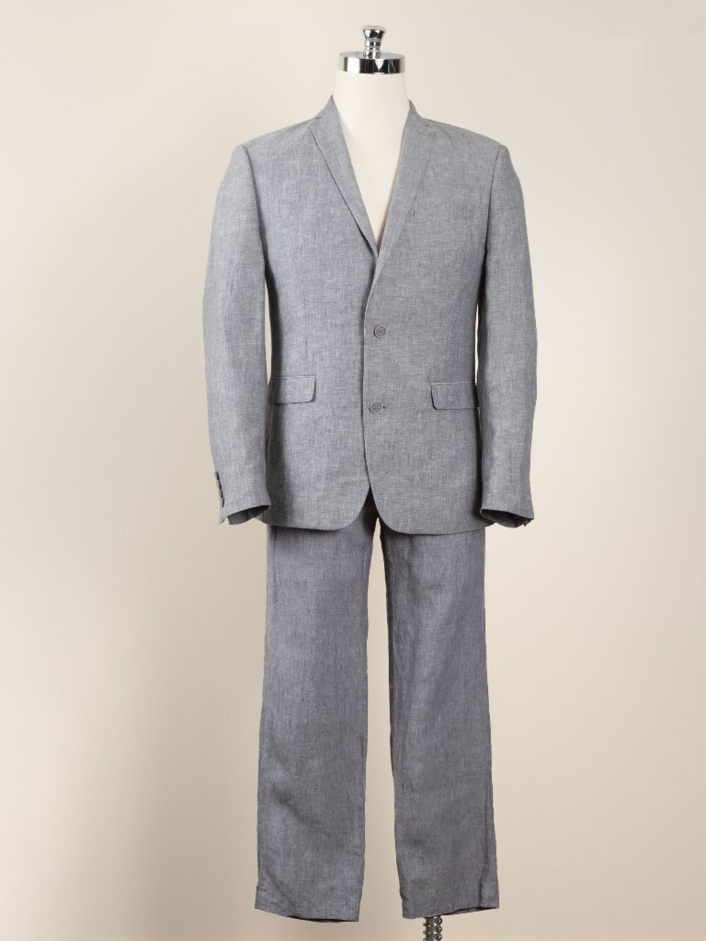 Men's Bar III Slim Fit Gray 100% Linen 2-Piece Suit Size 40R Floral Lining
